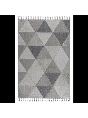 Gri Geometrik Desenli Bukle Iskandinav Halı - Modern Mutfak & Salon Halısı - Hoom Rugs Bukle 1401