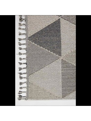 Gri Geometrik Desenli Bukle Iskandinav Halı - Modern Mutfak & Salon Halısı - Hoom Rugs Bukle 1401