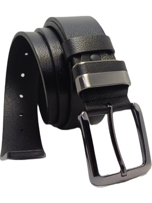 Karalı Deri Deribond Deri Metal Köprülü Erkek Kemer