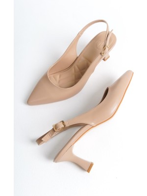 Modabuymus Kas Ten Mat Stiletto Arkası Açık Kadeh Topuklu Ayakkabı