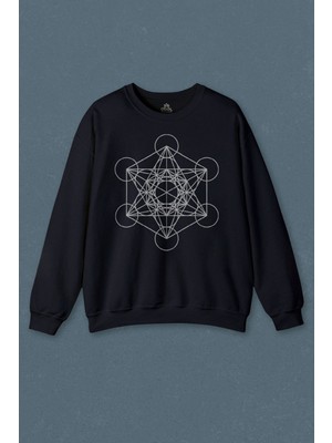 So Cool Lacivert Sweatshirt Matematik Sacred Geometry Kabbalah Metatrons Ube Flower Baskılı Unisex Sweat