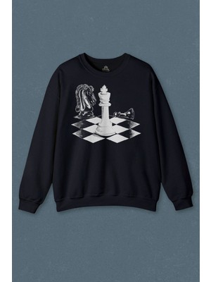 So Cool Lacivert Sweatshirt Satranç Zeka Oyunu Şah Mat Vezir Chess Santranç Baskılı Unisex Sweat
