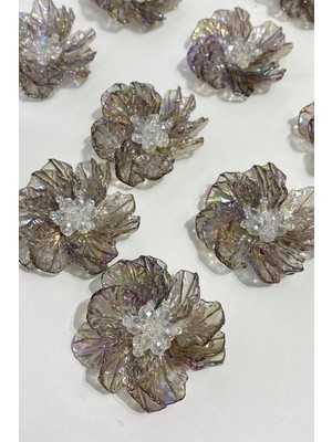 Antrasit Gri Sedef Yapraklı Kristal Boncuklu Incili Broş
