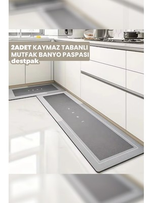 Destpak 2 Adet Su Emici Kaymaz Tabanlı Banyo Paspası Seti - Mutfak Tezgah Önü Paspası - 50X70 ve 40X120 cm