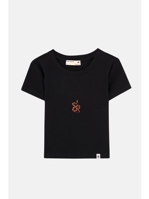 WWF Market Mercan Yılanı Rıbana Crop T-Shirt  Siyah