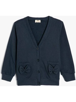 Koton Kız Çocuk Sweatshirt Uzun Kollu V Yaka Lacivert Renkli Tasarım 5WKG10001AK