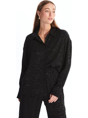 LC Waikiki Desenli Uzun Kollu Oversize Kadın Gömlek