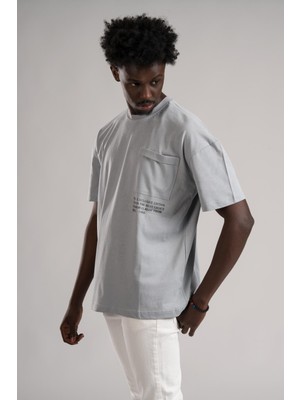 Fbı Yarım Oversize (Hafif Bol Kesim) Bisiklet Yaka Cepli Pamuklu T-Shirt