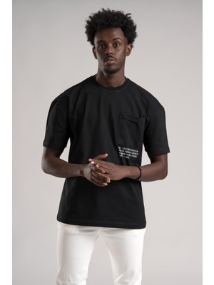 Fbı Yarım Oversize (Hafif Bol Kesim) Bisiklet Yaka Cepli Pamuklu T-Shirt