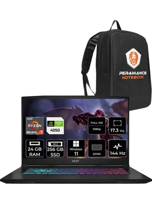 Msı Katana A17 Aı Amd Ryzen 7 8845HS 24GB 256GB SSD RTX4050/6GB 17.3" Fhd 144Hz W11H Taşınabilir Bilgisayar B8VE-853XTR & Per4 Çanta B8VE853XTRP351