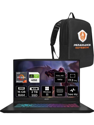 Msı Katana A17 Aı Amd Ryzen 7 8845HS 16GB 2tb SSD RTX4050/6GB 17.3" Fhd 144Hz W11H Taşınabilir Bilgisayar B8VE-853XTR & Per4 Çanta B8VE853XTRP349