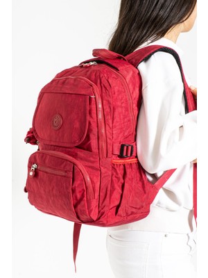 Duomino Fcstore Krinkıl Kumaş Suya Dayanıklı Büyük Boy Kırmızı Klinkır Sırt Çantası Laptop Günlük Okul Çanta
