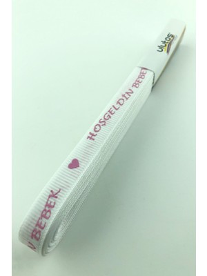 Krem Bebe Pembe Hoşgeldin Bebeğim Baskılı Grogren Kurdele 2 cm