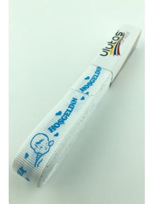 Beyaz Turkuaz Hoşgeldin Bebeğim Baskılı Grogren Kurdele 1,5 cm