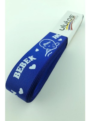 Saks Mavi Hoşgeldin Bebeğim Baskılı Grogren Kurdele 2,5 cm