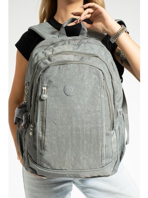 Duomino Fcstore Krinkıl Kumaş Suya Dayanıklı Büyük Boy Gri Klinkır Sırt Çantası/laptop Seyahat Okul Çanta