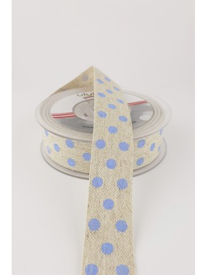 Bebe Mavi Baskılı Keten Kurdele 10 mt