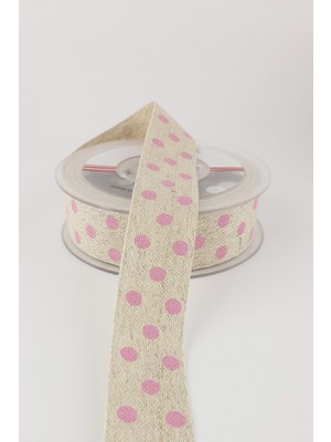 Pembe Baskılı Keten Kurdele 10 mt