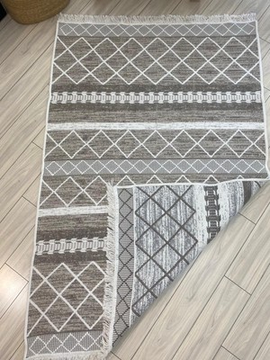 Stay With Love Kilim Çift Taraflı Dokuma Kilim Yıkanabilir Pamuk Dokuma Modern Desenli Kilim Bej-Krem