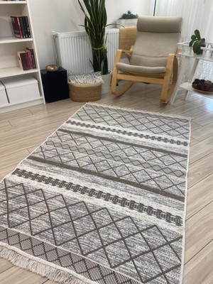 Stay With Love Kilim Çift Taraflı Dokuma Kilim Yıkanabilir Pamuk Dokuma Modern Desenli Kilim Bej-Krem