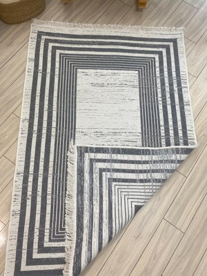 Stay With Love Kilim Çift Taraflı Dokuma Kilim Modern Desenli Yıkanabilir Pamuklu Dokuma Lüks Kilim Gri-Beyaz