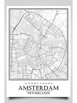 Hari Tasarım Amsterdam Şehir Haritası Çerçevesiz Poster-Harita Sanatı, Map Art Design