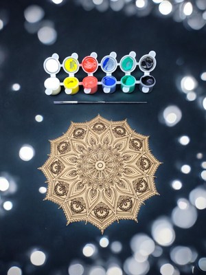 Sharp & Art 12 Farklı Model Ahşap Mandala,okul Aktivite,sanatsal Eğitim ve Hobi Seti (6lı Boya ve Fırça Seti)
