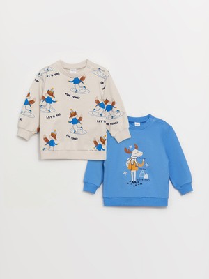 LC Waikiki Lcw Baby Bisiklet Yaka Baskılı Uzun Kollu Erkek Bebek Sweatshirt 2'li