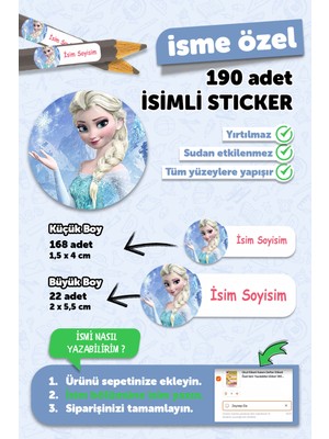 Msticker Okul Etiketi Kalem Defter Etiketi Özel Isim Yazılabilen Etiket Elsa 180 Adet