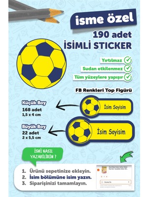 Msticker Fenerbahçe Temalı Okul Etiketi 190 Adet Kalem Defter Etiketi İsim Yazılabilen Tasarım