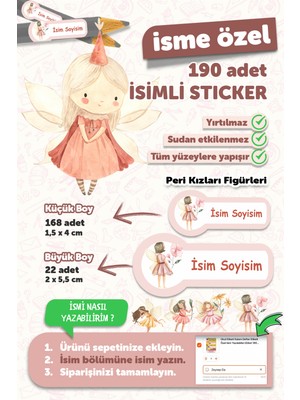 Msticker Peri Kızı İsim Yazılabilen Kalem Defter Etiketi 190 Adet Yırtılmaz ve Sudan Etkilenmez