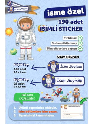 Msticker Dinazor Desenli Okul Etiketi 190 Adet İsim Yazılabilen Kalem Defter Etiketi