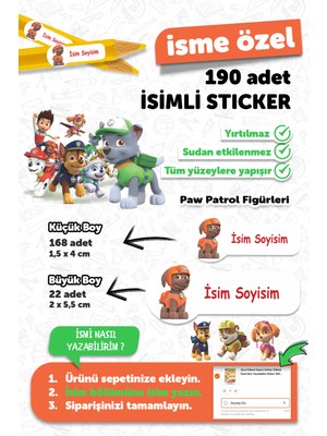 Msticker Paw Patrol Temalı İsim Yazılabilen Okul Etiketi 190 Adet Kalem Defter Etiketi