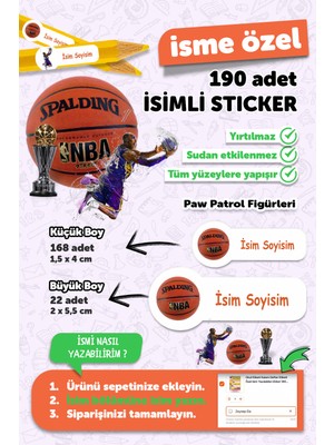 Msticker Okul Etiketi Kalem Defter Etiketi Basketbol Temalı Isim Yazılabilen Etiket - 190 Adet