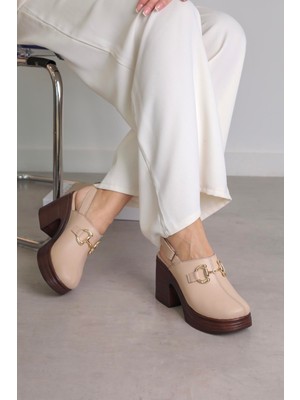 Stil Durağı IZ85  MODEL 6 CM TOPUKLU HAKİKİ DERİ TOPUKLU SANDALET BEJ