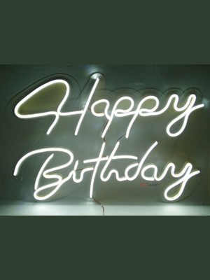 Dila Moda Happy Birthday Yazılı Dekoratif Neon LED Tablo - Beyaz - 60CMX40CM- Tamamen El Işçiliği - Dilaneon -