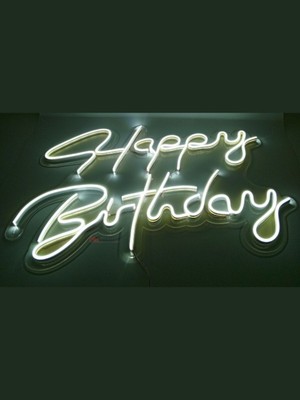 Dila Moda Happy Birthday Yazılı Dekoratif Neon LED Tablo - Beyaz - 60CMX40CM- Tamamen El Işçiliği - Dilaneon -