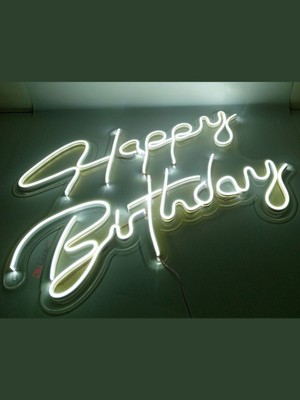 Dila Moda Happy Birthday Yazılı Dekoratif Neon LED Tablo - Beyaz - 60CMX40CM- Tamamen El Işçiliği - Dilaneon -