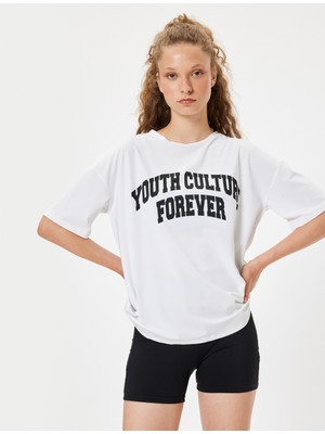 Koton Oversize Spor Tişört Slogan Baskılı Bisiklet Yaka Kısa Kollu