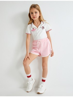 Koton Minnie Mouse Kız Çocuk Polo Yaka Kısa Kollu Tişört Ekru Renkli Günlük Stil