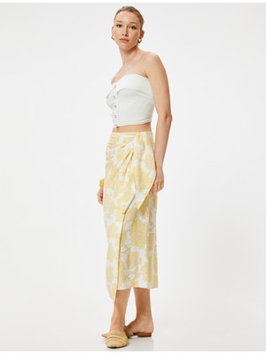 Koton x Melis Ağazat Çiçekli Midi Boy Kruvaze Etek Yandan Bağlamalı Viskon Kumaş