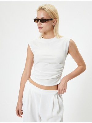 Koton x Melis Ağazat - Kolsuz Üst Yuvarlak Yaka Drape Detaylı Krep Scuba Kumaş