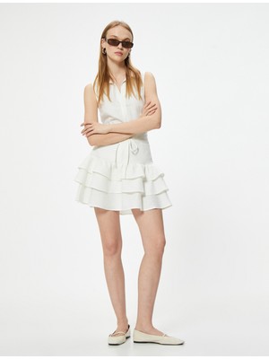 Koton x Tuba Ünsal Keten Karışımlı Volanlı Mini Etek