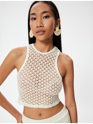 Koton x Melis Ağazat - Crop Halter Yaka Kroşe Üst