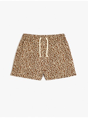 Koton Şort Beli Lastikli Leopar Desenli Pamuklu