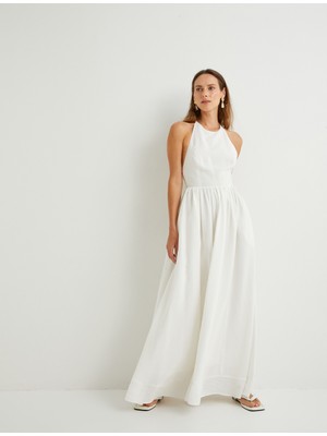 Koton x Şahika Ercümen - Halter Yaka Viskon Uzun Elbise Astarlı Tencel™ Kumaş