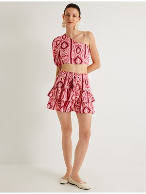 Koton x Melis Ağazat Katlı Mini Etek Etnik Desenli Viskoz Kumaş Rahat Kalıp