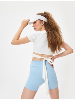 Koton Spor Crop Tişört Bağlama Detaylı Slim Fit Bisiklet Yaka