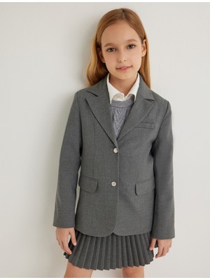 Koton Kız Çocuk Uzun Kollu Düğmeli Blazer Ceket Klasik Yaka Cep Detaylı Modern Stil