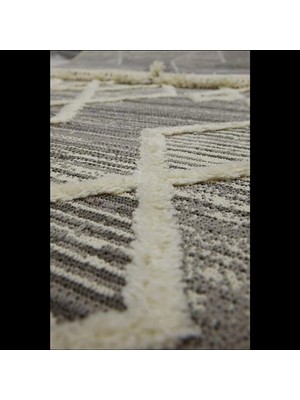 Hoom Rugs Gri Geometrik Desenli Salon Halısı - Baklava Desenli Yumuşak İskandinav Halı- Hoom Rugs Step 2206